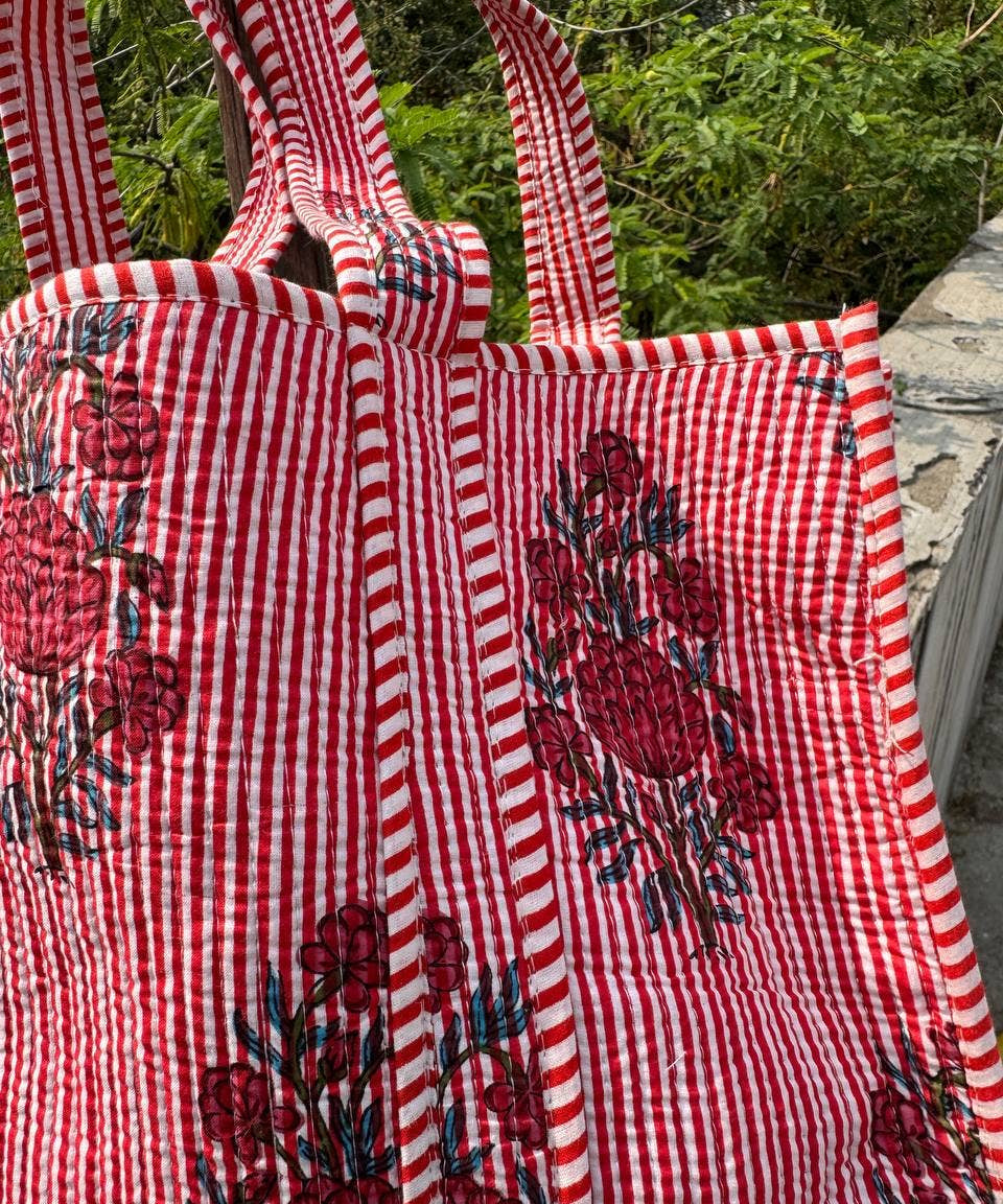 Rose Print Cotton Tote Bag