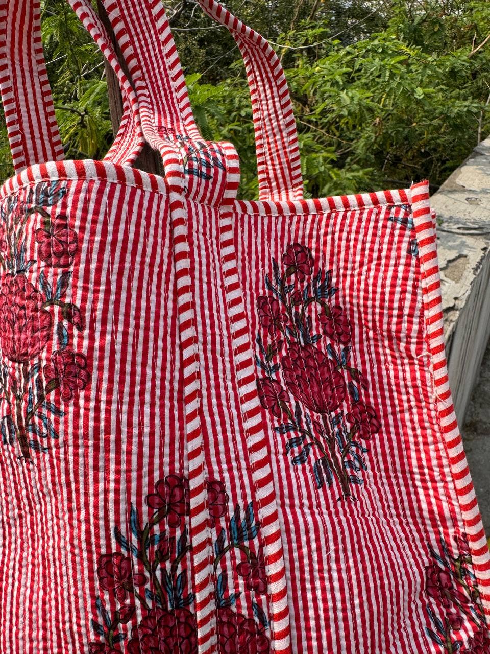Rose Print Cotton Tote Bag