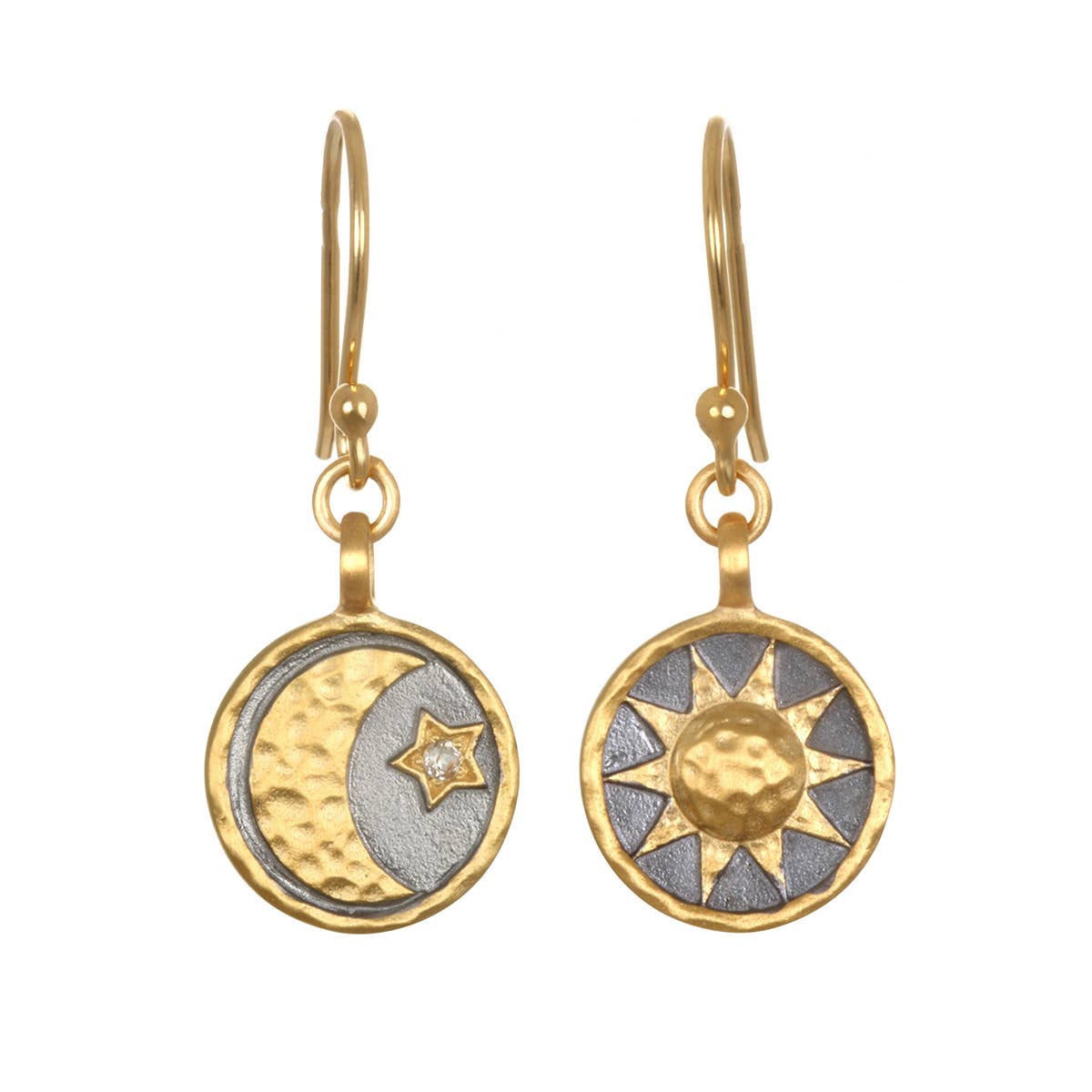 White Topaz Gold & Gunmetal Celestial Earrings