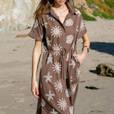 Embroidered Button Down Starfish Maxi Dress