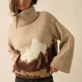 Mountains Fuzzy Jacquard-Knit Turtleneck Sweater