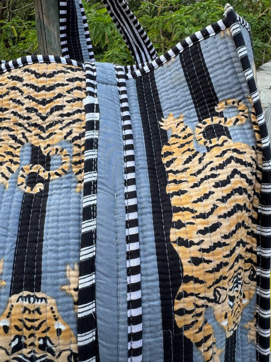 Tiger Printed Cotton Bag Shopping Bag Quilted Bag Travel Bag