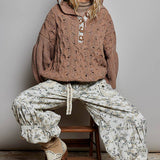 Floral Handmade Buttons Velvet Chenille Sweater Hoodie Top