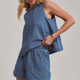 SLEEVELESS DENIM TOP AND MATCHING SHORTS SET