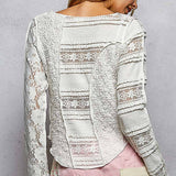 Long Sleeve Round Neck Lace Texture Knit Slim Fit Top