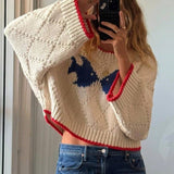 Ocean Fish Graphic Contrast Trim Crew Sweater