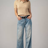 Leopard Print Wide-Leg Denim Pants