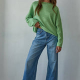 W2114 | Knit Sweater Rolled Round Neck Pullover Top