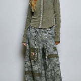 Vintage Washing Solid Metal Button Down Thermal Knit Top