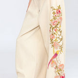 Time To Shine Denim Pants - Cream | Wide Leg Floral Slacks