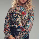 Burnout Velvet Smocked Mock Neck Blouse