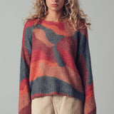 Abstract Pattern Boxy Fuzzy Knit Sweater