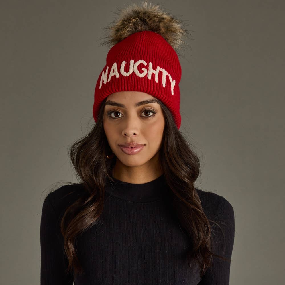 "Naughty" Knit Pom Hat