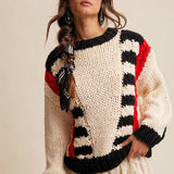 Chunky Patterned Hand-Knit Sweater