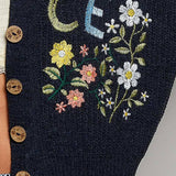 Multicolor Floral Embroidery PEACE Letter Knit Cardigan