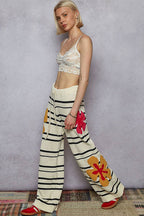 Striped Pattern Floral Detail Lounge Pants