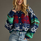 Navy & Multicolored Patterned Cardigan