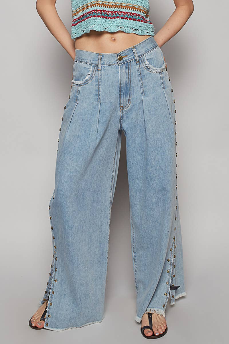 Stud Detail Twill Woven Pants