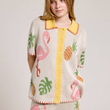 Tropical Knit Button Top