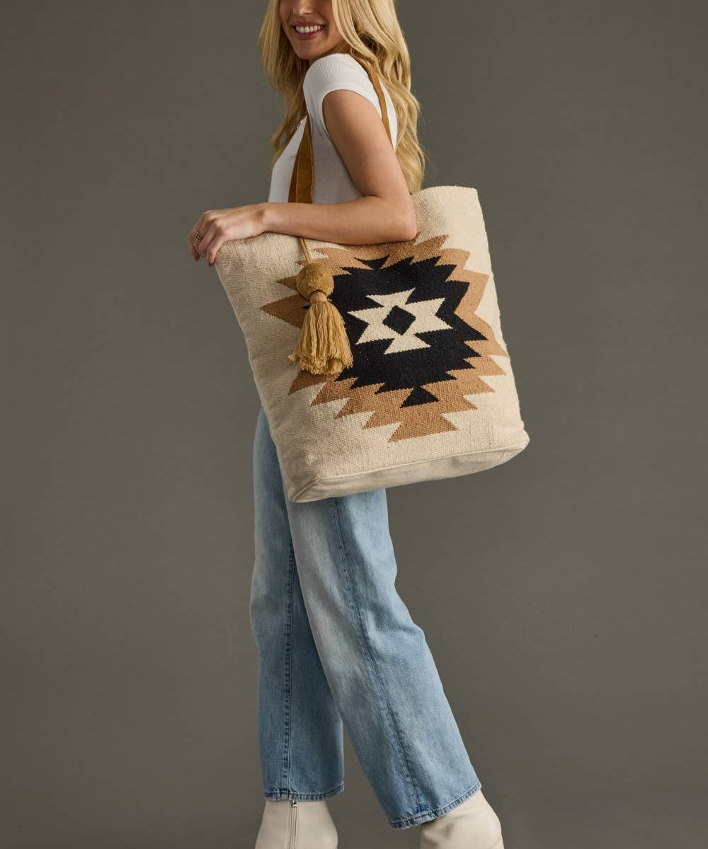 Cream, Tan & Black Aztec Tote