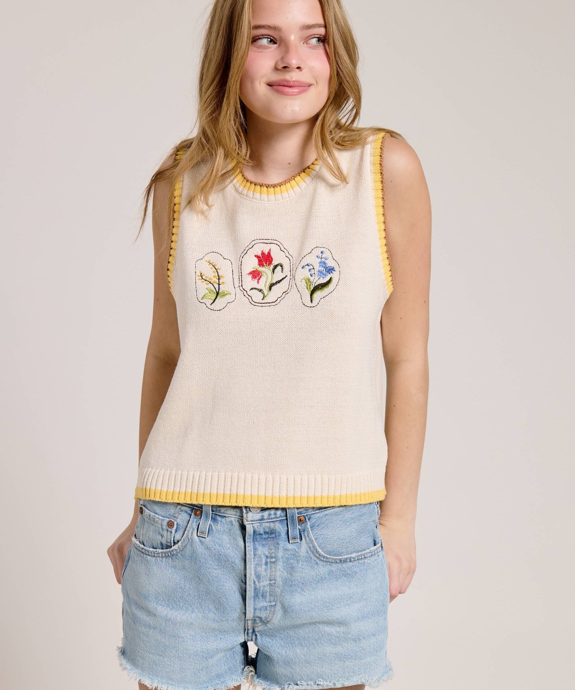 Ice Cream Embroidered Contrast Knit Vest