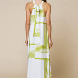 Geo Print Front Tie Keyhole Halter Maxi Dress