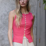 Slim Knit Sleeveless Button Top - RTK1016