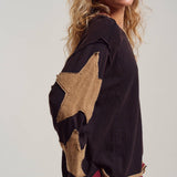 Raw Seam Star Patch Slouchy Knit Top