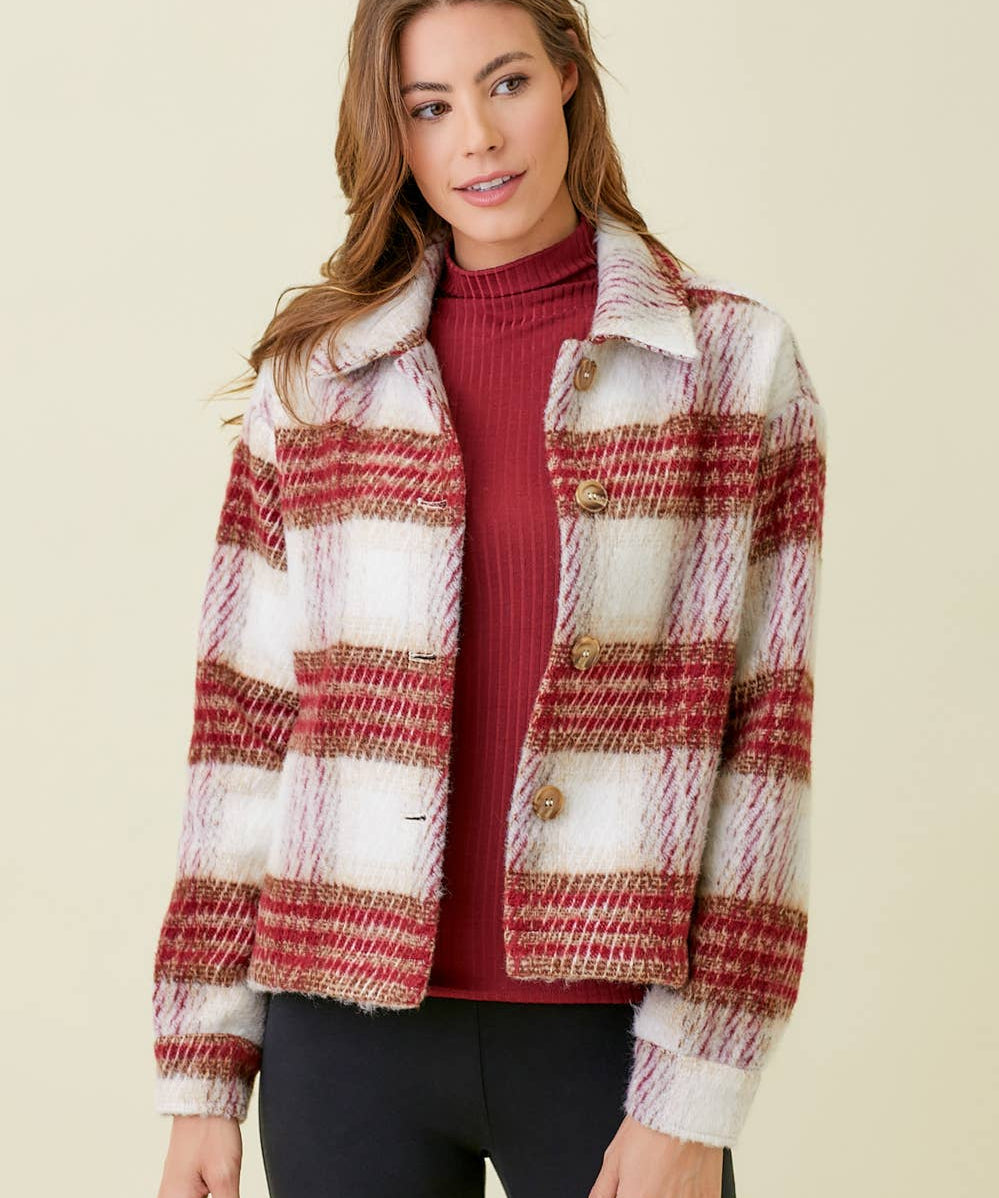60367 Plaid Printed Jacket