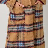 60871 Fuzzy Plaid Long Coat