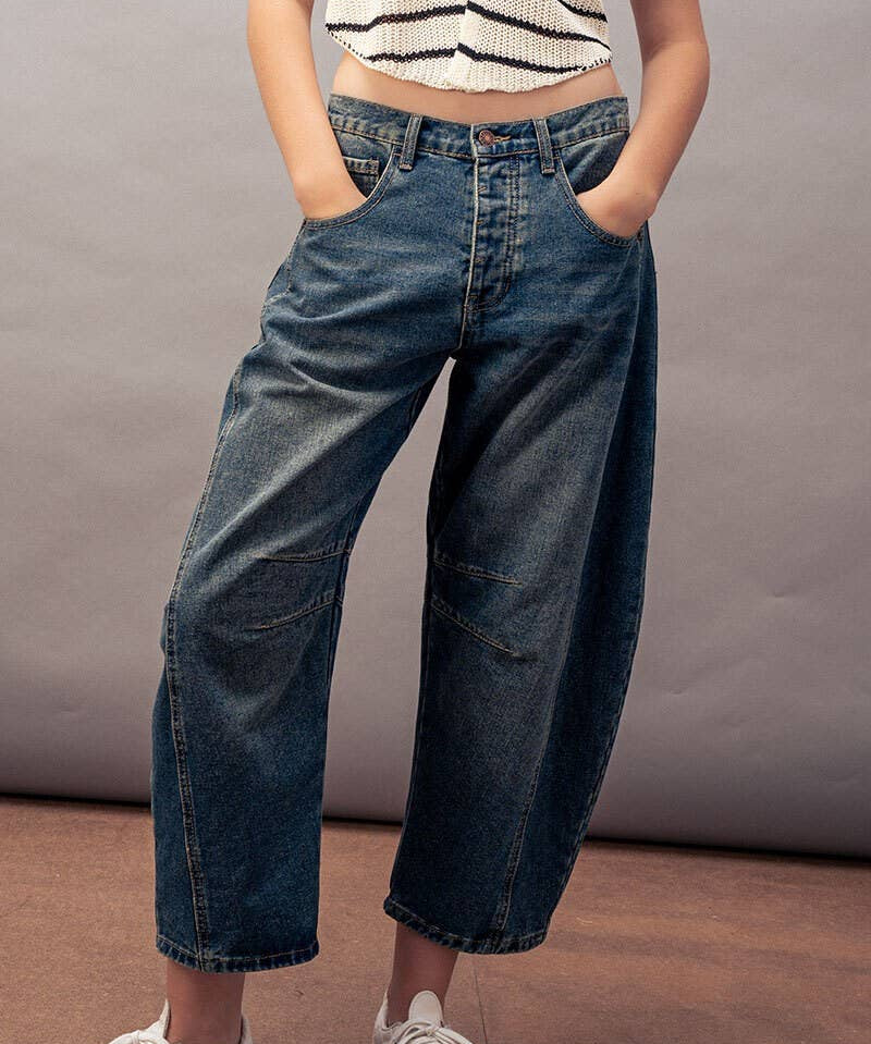 Light Dirty Wash Barrel Leg Jeans