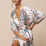 Printed Front Twist Plunging Maxi Dress
