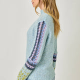 61313 Mock Neck Fair Isle Cuff Sweater