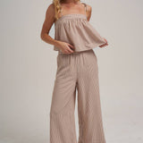 STRIPED TWO PIECE SET WITH FLOWY CAMI TOP AND WIDE LEG PANTS
