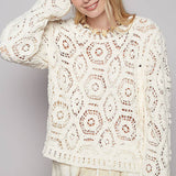 Round Neck Open Knitted Crochet Sweater