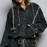 Vintage Washing Solid Laser Cut Thermal Knit Hoodies Top