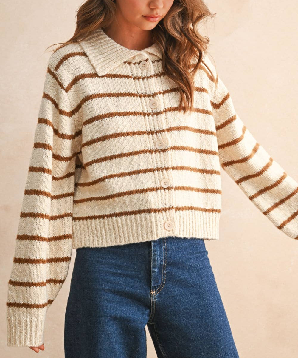 Button Front Striped Cardigan