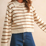 Button Front Striped Cardigan