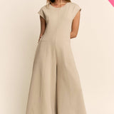 Plus - Soft Knit Seamed Cap Sleeve Wide-Leg Jumpsuit