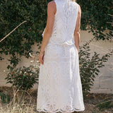SLEEVELESS LACE TOP AND SKIRT SET WITH SCALLOPED HEM
