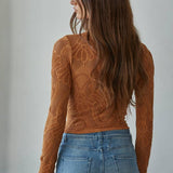 Knit Seamless Jacquard Mock Neck Long Sleeve