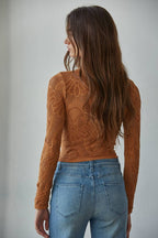 Knit Seamless Jacquard Mock Neck Long Sleeve
