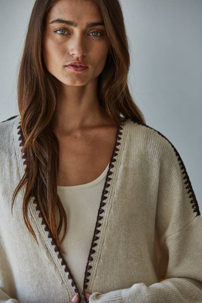 Thick Stitch Detail Open Cardigan