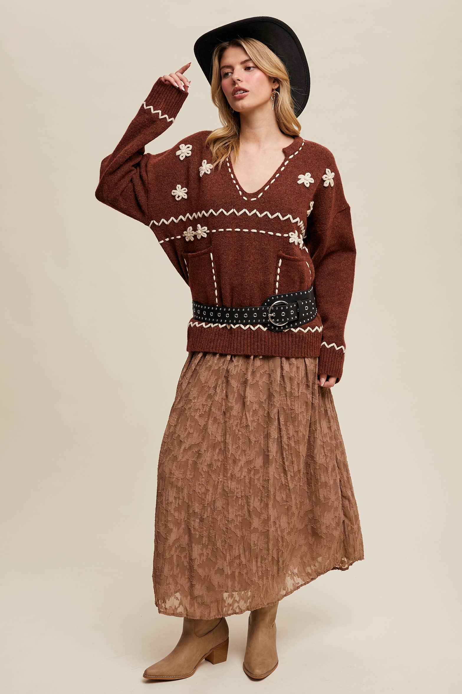 Floral Embroidered Knit Sweater