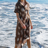 Embroidered Button Down Starfish Maxi Dress