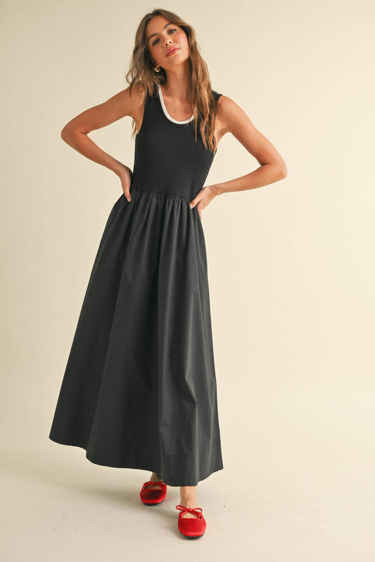 Ribbed Top Woven Skirt Dress