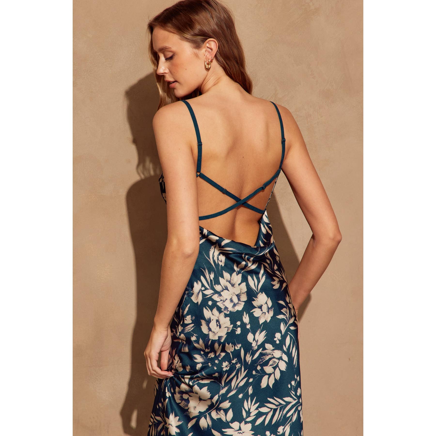Floral Cowl Neck Midi Dress