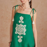 Floral Embroidered Sleeveless Tassel Tie Strap Midi Dress