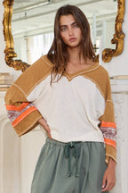 Contrast Bell Sleeves Sweater