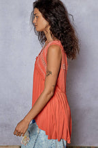 Lace Trim Babydoll Knit Top